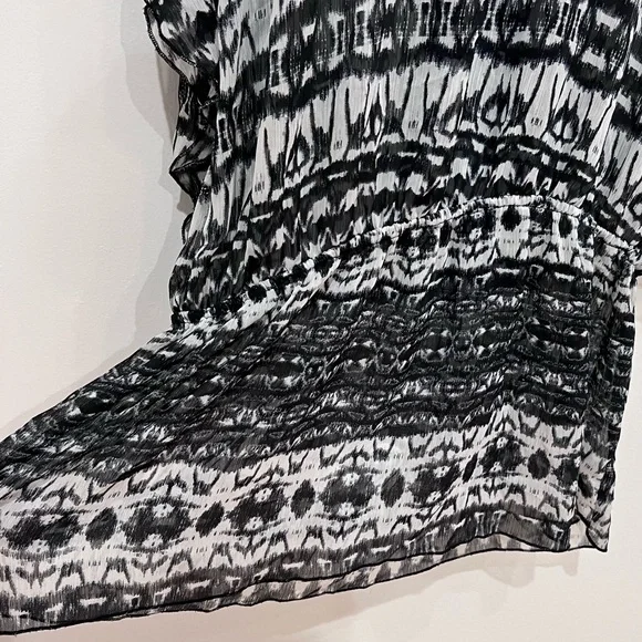 Badgley Mischka Black and White Beaded Oversized V-neck Swim Coverup Top, Small - Picture 11 of 11